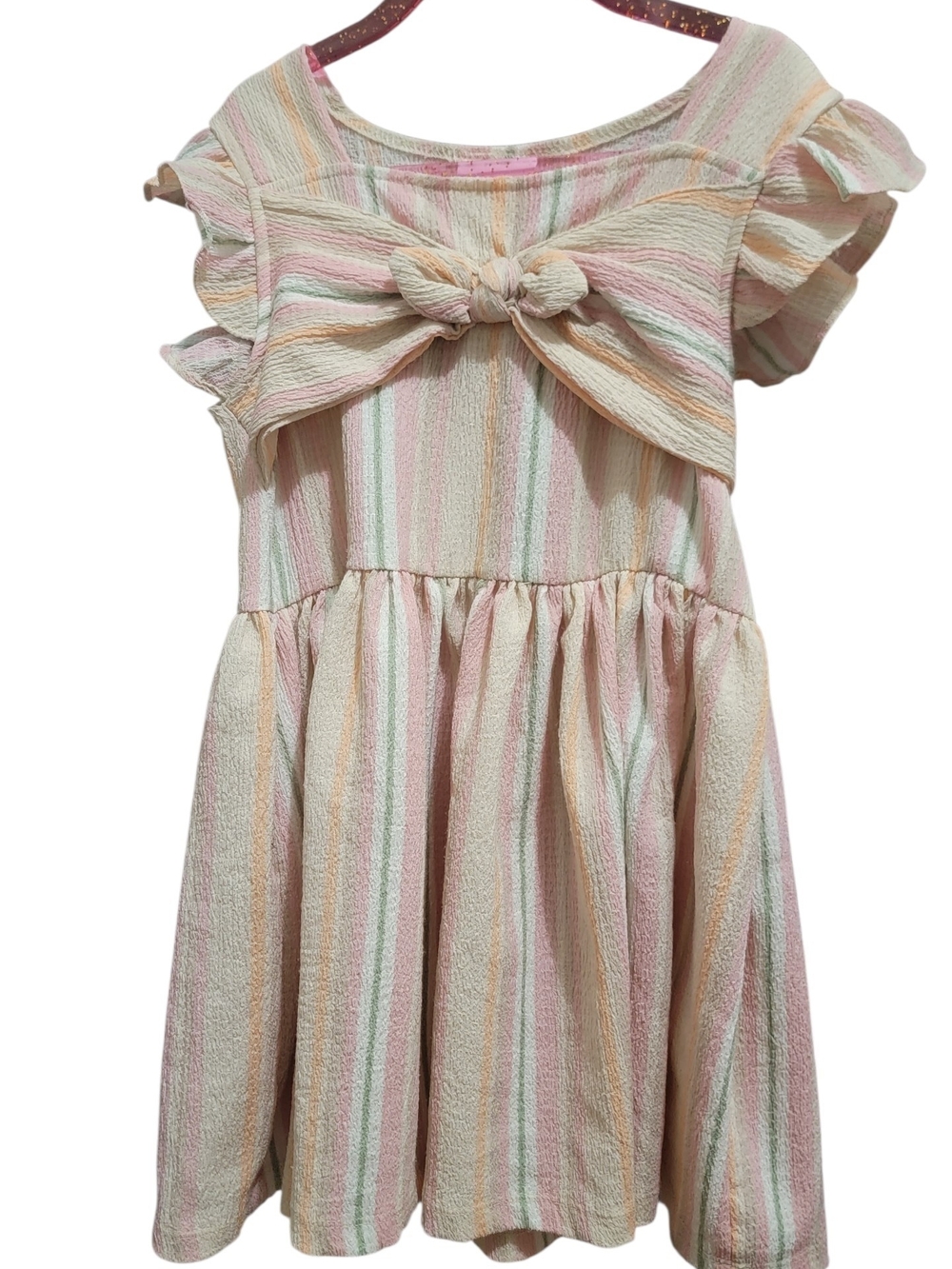 Toddler Girl Little Lass Pastel Striped Bow Front Dress